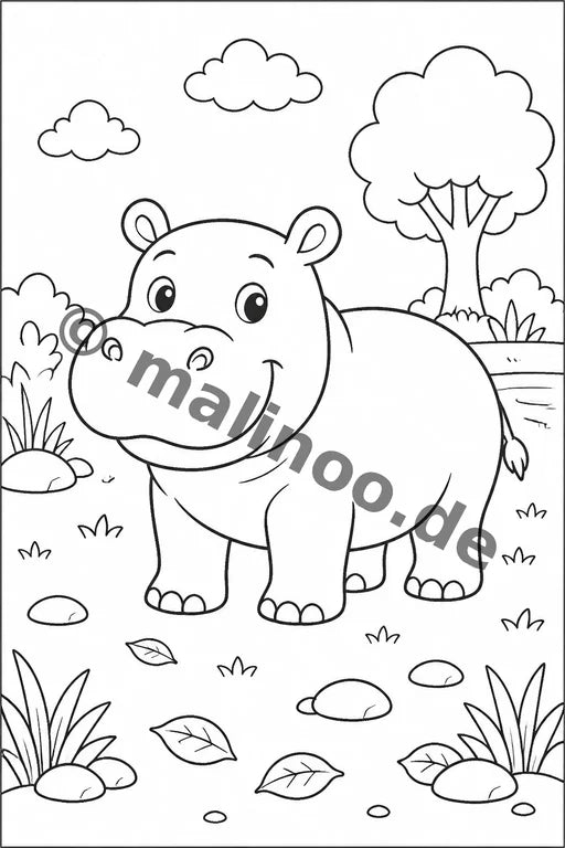 Flusspferde Malbuch 20 Ausmalbilder gedruckt+lose – Vorschaubild 1