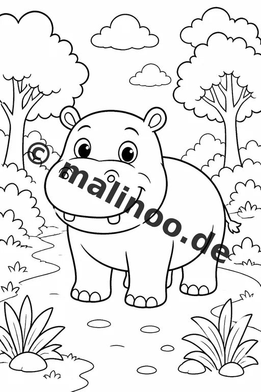 Flusspferde Malbuch 20 Ausmalbilder gedruckt, ungebunden – Vorschaubild 2