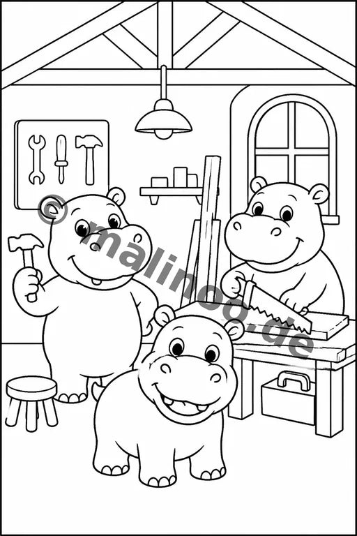 Flusspferde Malbuch 20 Ausmalbilder gedruckt+lose – Vorschaubild 4