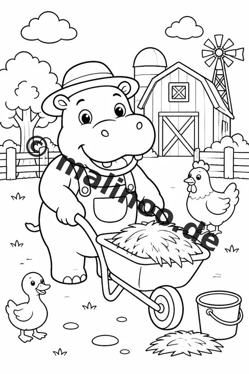 Flusspferde Malbuch 20 Ausmalbilder gedruckt, ungebunden – Vorschaubild 4