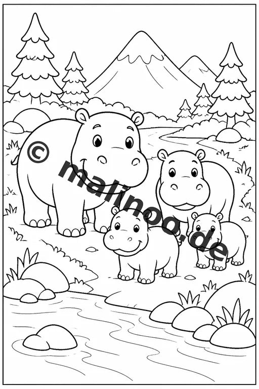 Flusspferde Malbuch 20 Ausmalbilder gedruckt, ungebunden – Vorschaubild 6