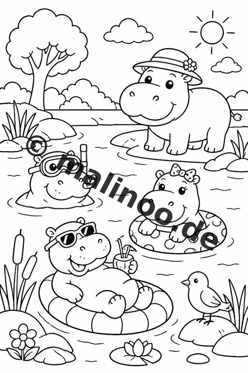 Flusspferde Malbuch 20 Ausmalbilder gedruckt, ungebunden – Vorschaubild 7