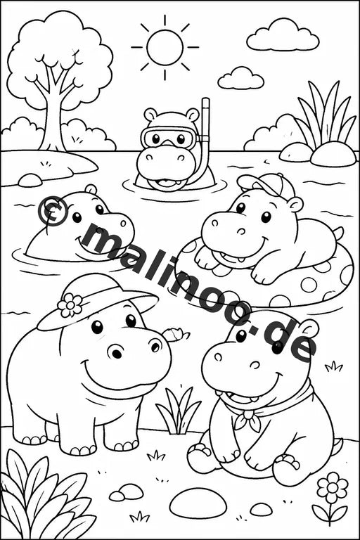 Flusspferde Malbuch 20 Ausmalbilder gedruckt, ungebunden – Vorschaubild 7