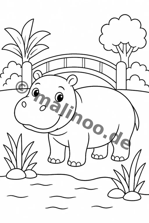 Flusspferde Malbuch 20 Ausmalbilder gedruckt+lose – Vorschaubild 9