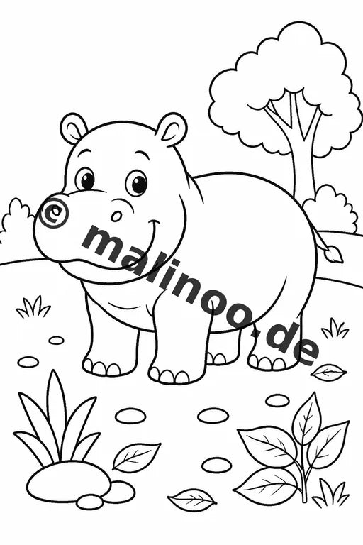 Flusspferde Malbuch 50 Ausmalbilder PDF Download digital – Vorschaubild 1