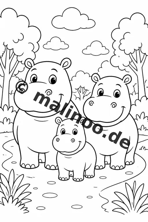 Flusspferde Malbuch 50 Ausmalbilder PDF Download digital – Vorschaubild 2