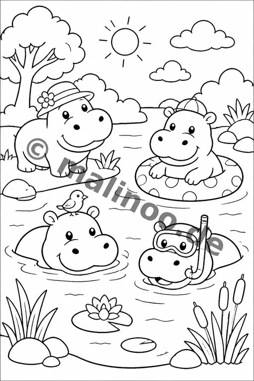 Flusspferde Malbuch 50 Ausmalbilder PDF Download – Vorschaubild 2