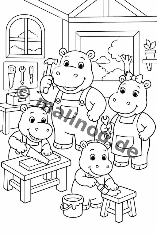 Flusspferde Malbuch 50 Ausmalbilder PDF Download – Vorschaubild 4