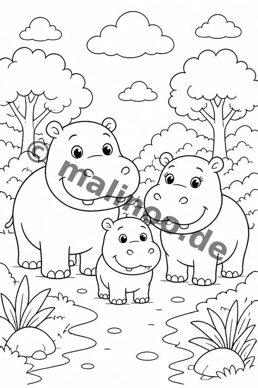Flusspferde Malbuch 50 Ausmalbilder gedruckt+gebunden – Vorschaubild 3