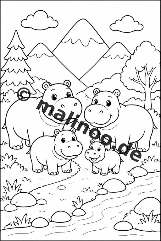Flusspferde Malbuch 50 Ausmalbilder gedruckt und gebunden – Vorschaubild 6