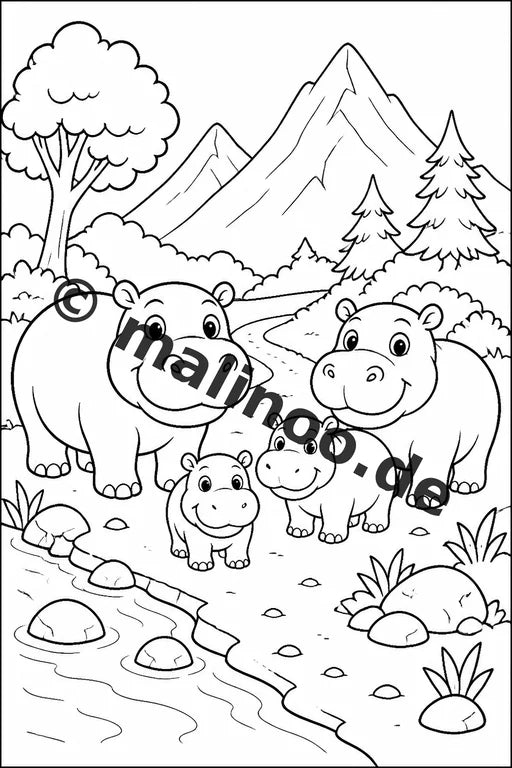 Flusspferde Malbuch 50 Ausmalbilder gedruckt und gebunden – Vorschaubild 6