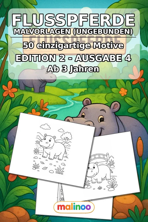 Flusspferde Malbuch 50 Ausmalbilder gedruckt+lose – Cover