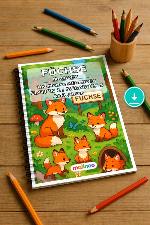 Füchse Malbuch 100 Ausmalbilder PDF Download – Mockup-Ansicht
