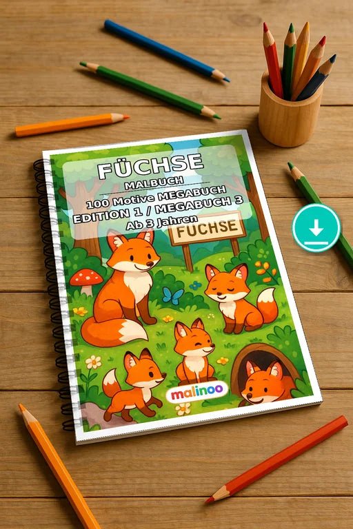 Füchse Malbuch 100 Ausmalbilder PDF Download – Mockup-Ansicht