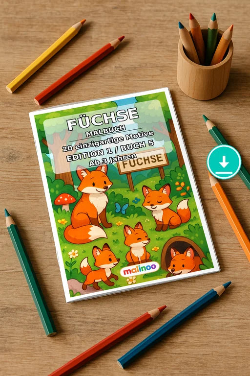 Füchse Malbuch 20 Ausmalbilder PDF Download – Mockup-Ansicht
