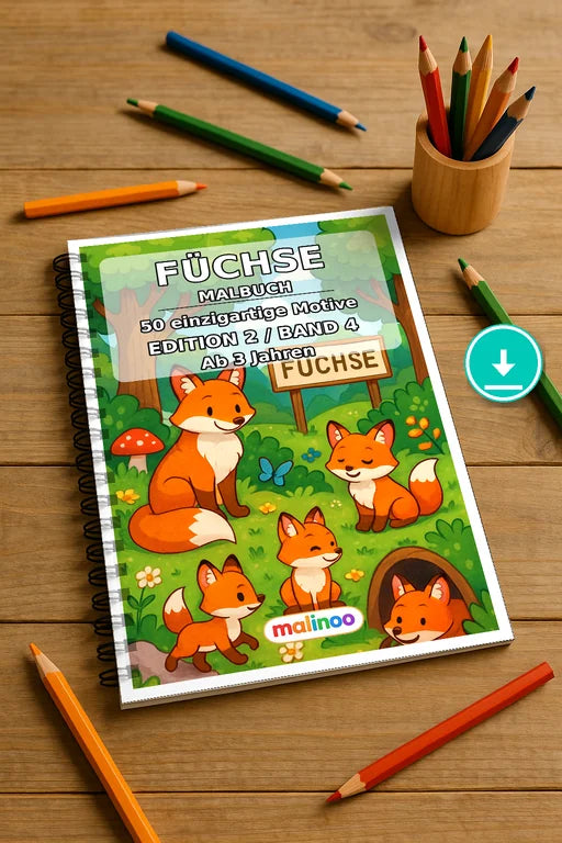 Füchse Malbuch 50 Ausmalbilder PDF Download – Mockup-Ansicht