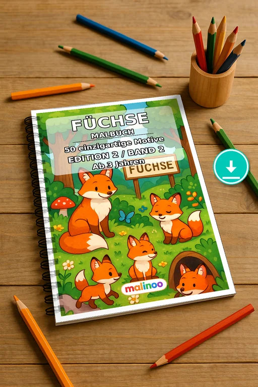 Füchse Malbuch 50 Ausmalbilder PDF Download – Mockup-Ansicht