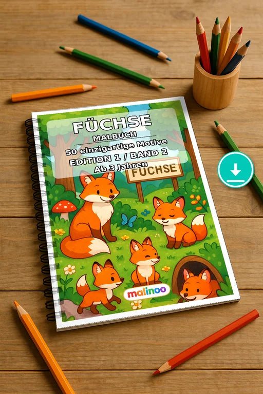 Füchse Malbuch 50 Ausmalbilder PDF Download – Mockup-Ansicht
