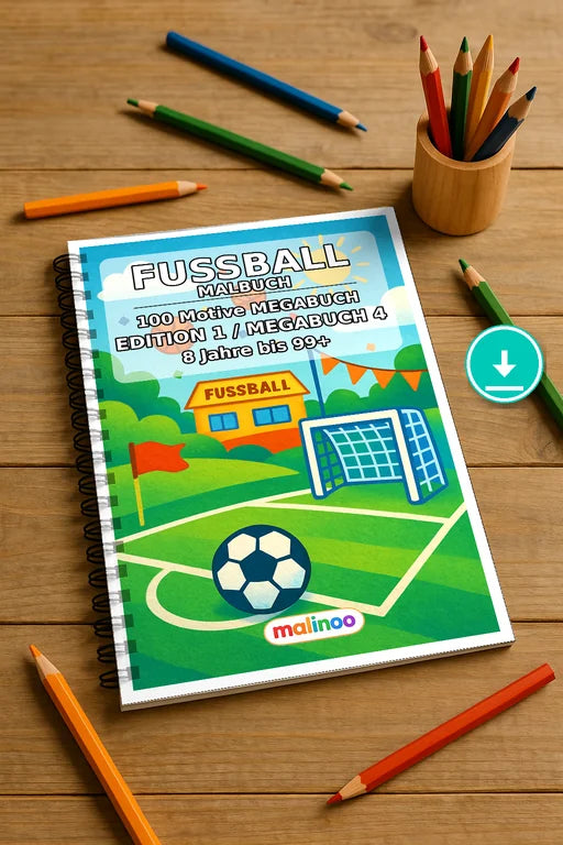 Fußball Malbuch 100 Ausmalbilder PDF Download – Mockup-Ansicht