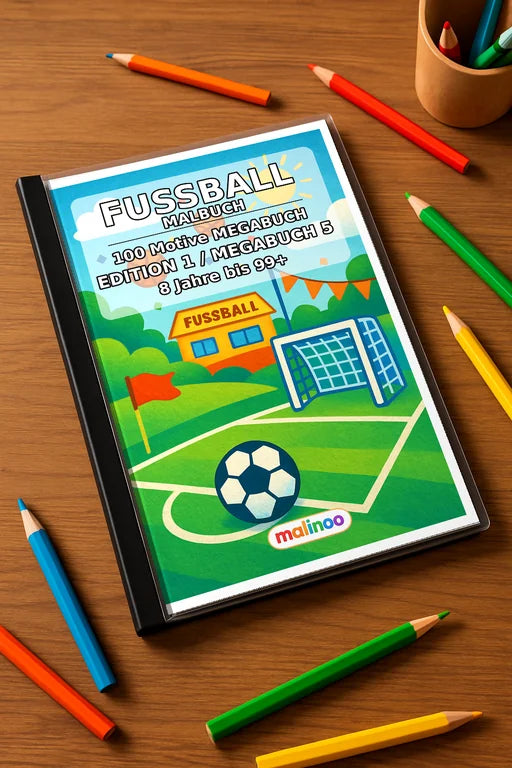 Fußball Malbuch 100 Ausmalbilder gedruckt+gebunden – Mockup-Ansicht