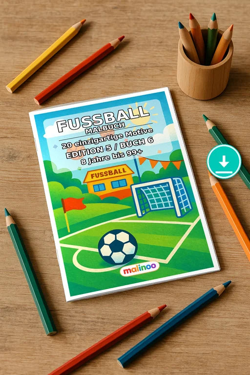 Fußball Malbuch 20 Ausmalbilder PDF Download – Mockup-Ansicht