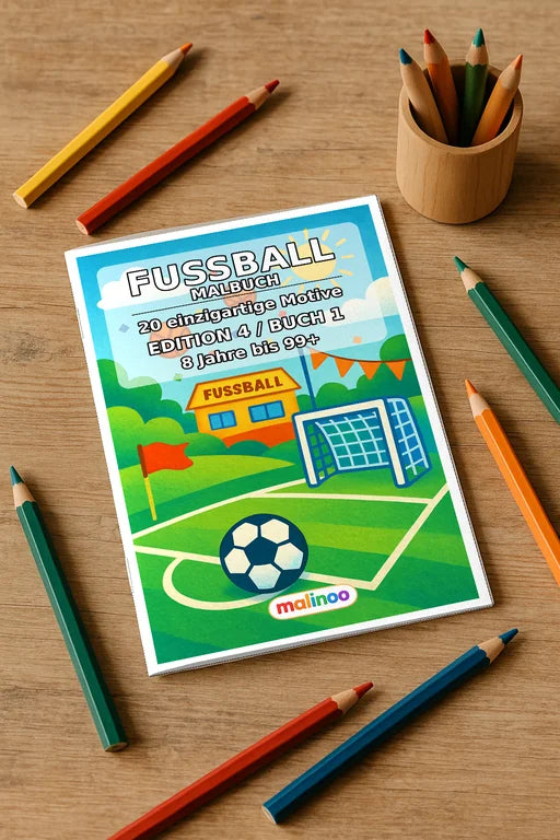 Fußball Malbuch 20 Ausmalbilder gedruckt+gebunden – Mockup-Ansicht