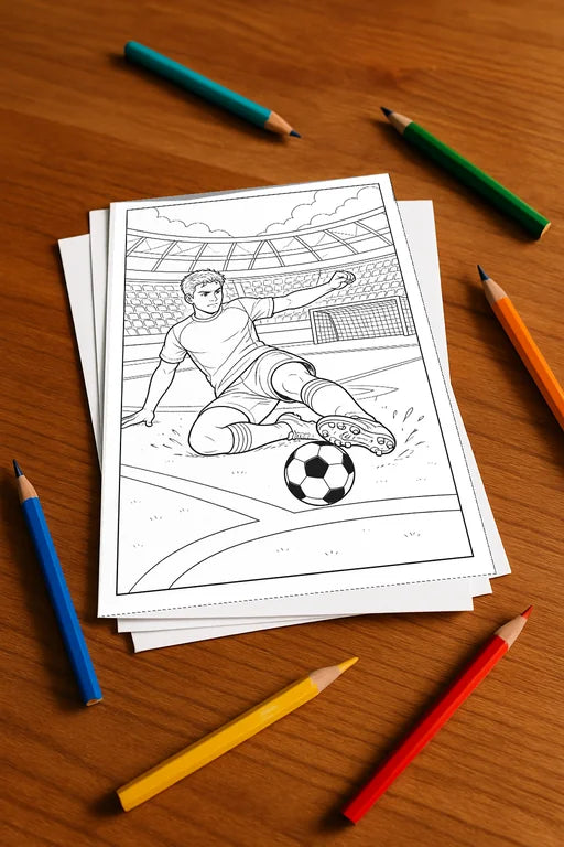 Fußball Malbuch 20 Ausmalbilder gedruckt+lose – Mockup-Ansicht