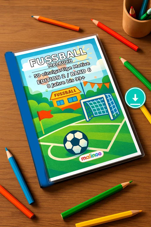 Fußball Malbuch 50 Ausmalbilder PDF Download – Mockup-Ansicht