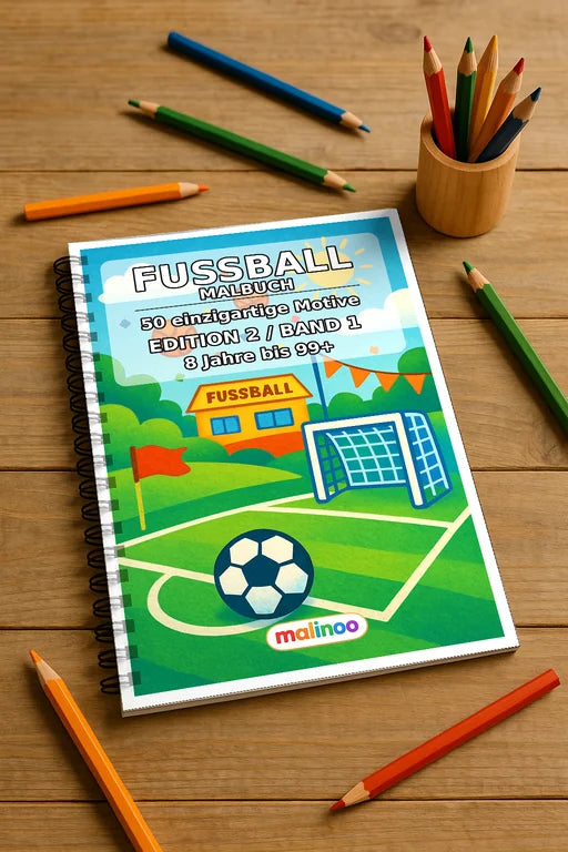 Fußball Malbuch 50 Ausmalbilder gedruckt und gebunden – Mockup-Ansicht