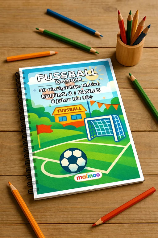 Fußball Malbuch 50 Ausmalbilder gedruckt und gebunden – Mockup-Ansicht