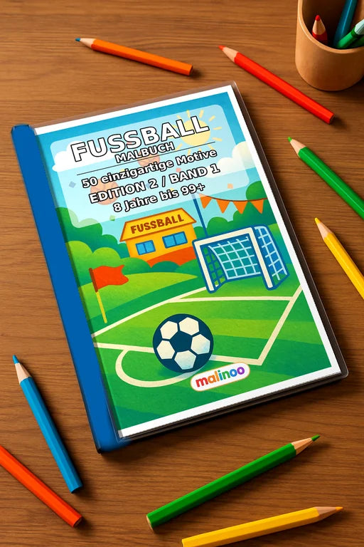 Fußball Malbuch 50 Ausmalbilder gedruckt+gebunden – Mockup-Ansicht