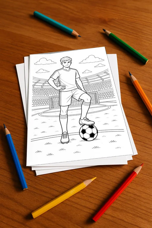 Fußball Malbuch 50 Ausmalbilder gedruckt+lose – Mockup-Ansicht