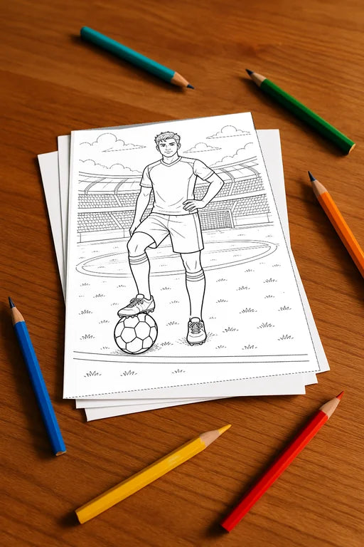 Fußball Malbuch 50 Ausmalbilder gedruckt+lose – Mockup-Ansicht