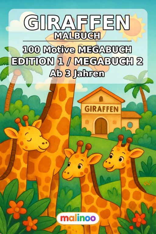 Giraffen Malbuch 100 Ausmalbilder gedruckt+gebunden – Cover