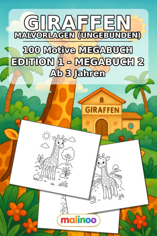 Giraffen Malbuch 100 Ausmalbilder gedruckt+lose – Cover