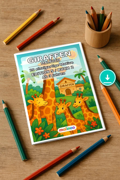 Giraffen Malbuch 20 Ausmalbilder PDF Download – Mockup-Ansicht