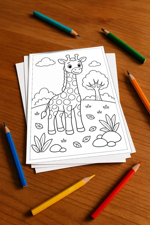 Giraffen Malbuch 20 Ausmalbilder gedruckt+lose – Mockup-Ansicht