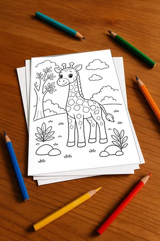 Giraffen Malbuch 20 Ausmalbilder gedruckt+lose – Mockup-Ansicht