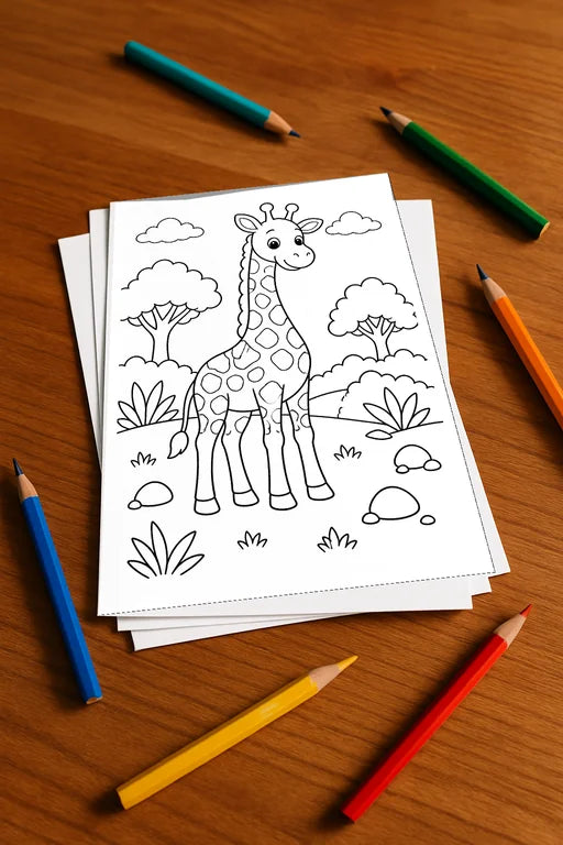 Giraffen Malbuch 20 Ausmalbilder gedruckt+lose – Mockup-Ansicht