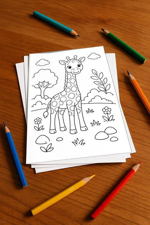 Giraffen Malbuch 20 Ausmalbilder gedruckt, ungebunden – Mockup-Ansicht