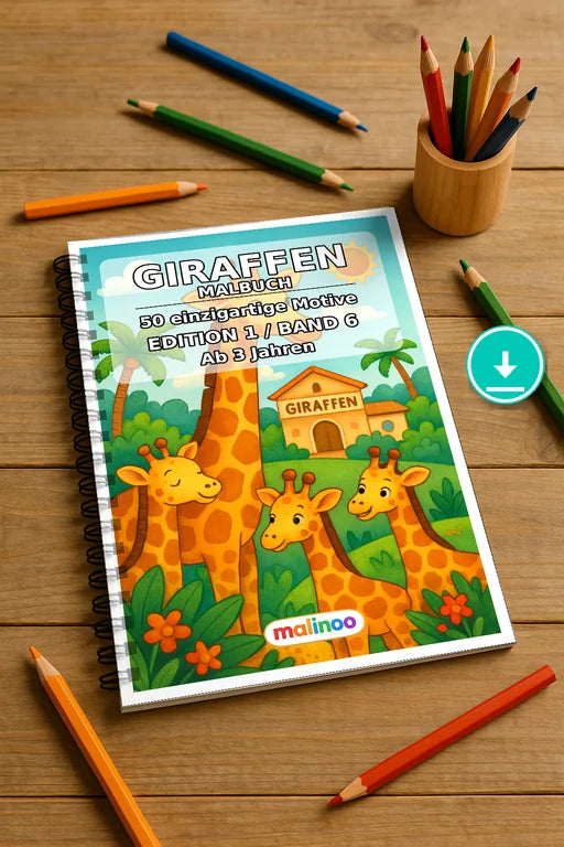 Giraffen Malbuch 50 Ausmalbilder PDF Download – Mockup-Ansicht