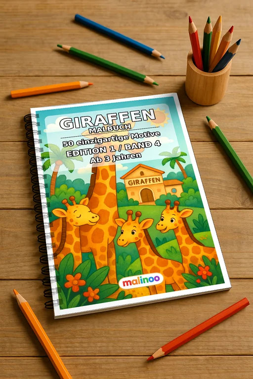 Giraffen Malbuch 50 Ausmalbilder gedruckt und gebunden – Mockup-Ansicht