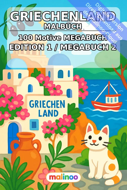 Griechenland Malbuch 100 Ausmalbilder PDF Download digital – Cover