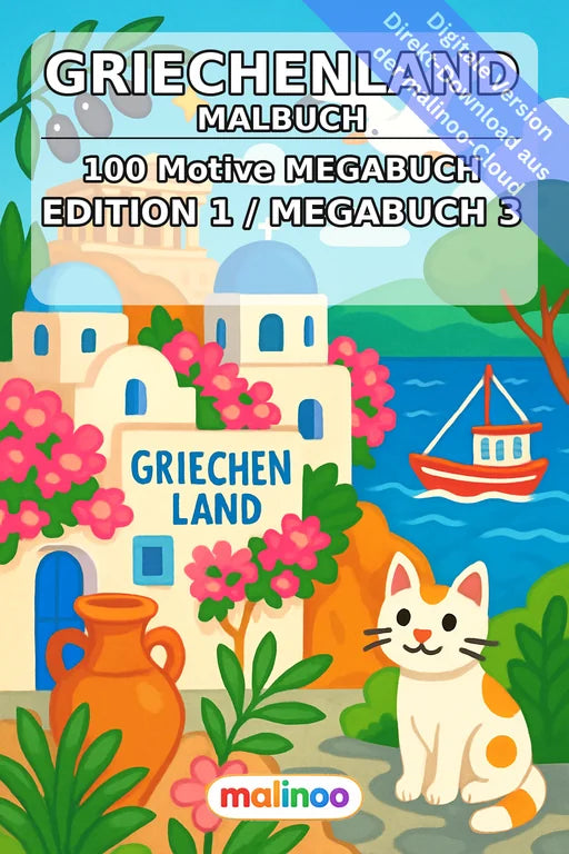 Griechenland Malbuch 100 Ausmalbilder PDF Download digital – Cover