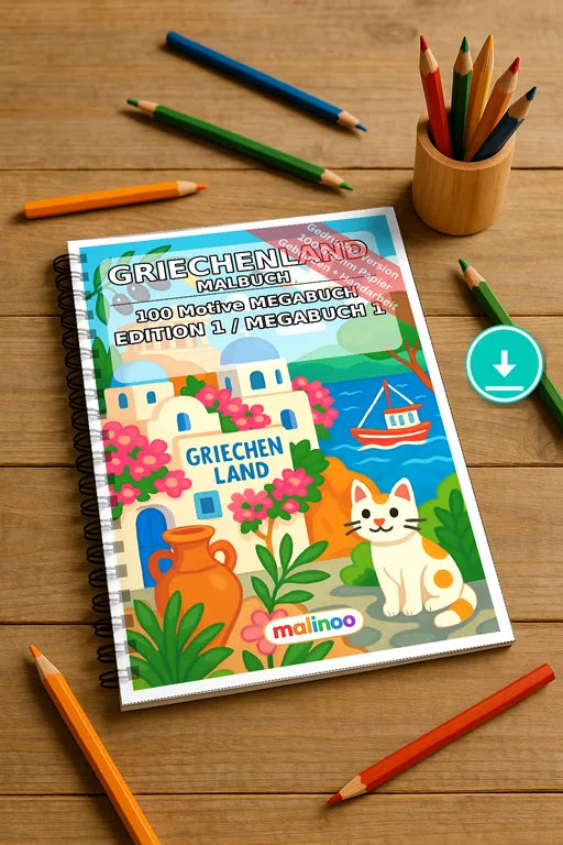 Griechenland Malbuch 100 Ausmalbilder PDF Download digital – Mockup-Ansicht