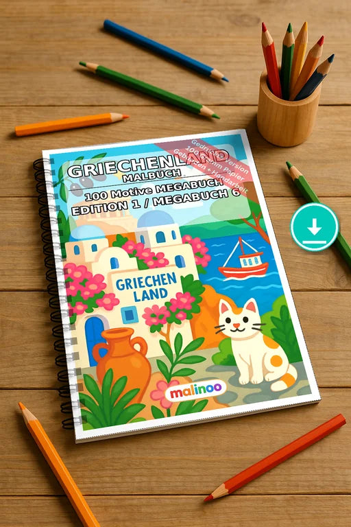 Griechenland Malbuch 100 Ausmalbilder PDF Download digital – Mockup-Ansicht