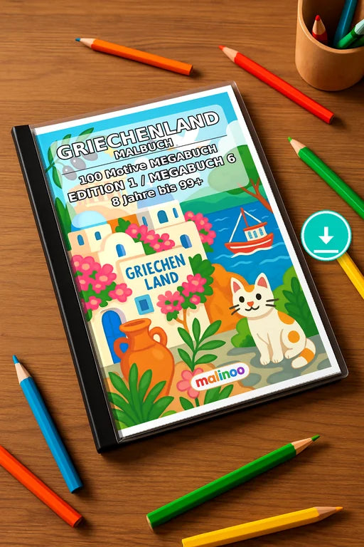 Griechenland Malbuch 100 Ausmalbilder PDF Download – Mockup-Ansicht