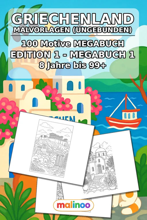 Griechenland Malbuch 100 Ausmalbilder gedruckt, ungebunden – Cover