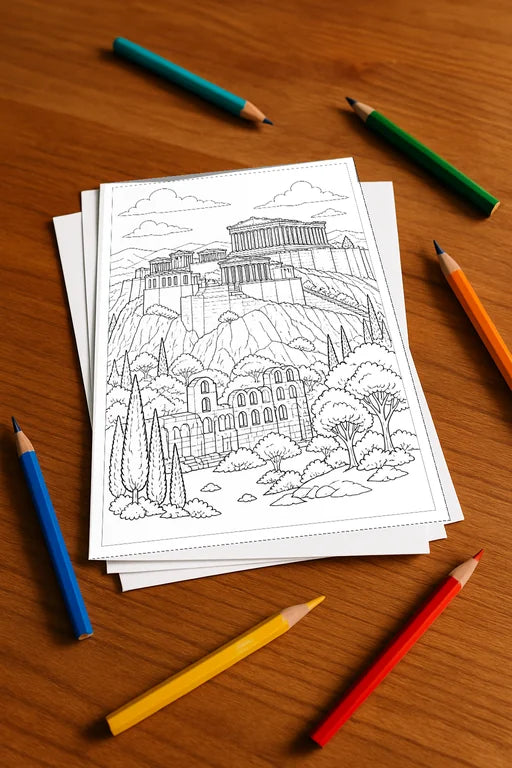 Griechenland Malbuch 100 Ausmalbilder gedruckt+lose – Mockup-Ansicht