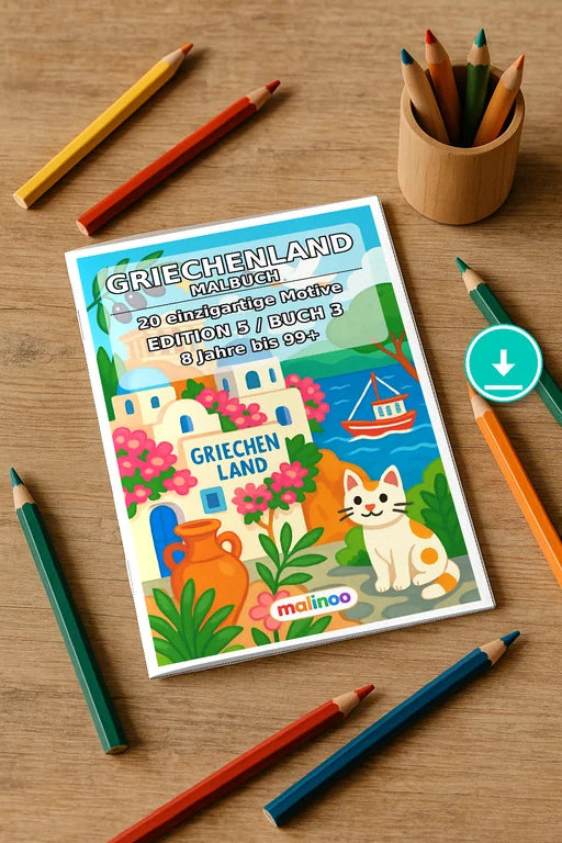 Griechenland Malbuch 20 Ausmalbilder PDF Download – Mockup-Ansicht